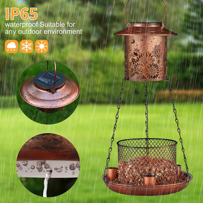 Tepaken Butterfly Solar Bird Feeder for Outdoor Hanging Gifts for Women Mom Sunflower Metal Wild Birdfeeder Garden Lantern Decor Lanterns Outside for Yard Patio Lawn Pathway Landscape - Image 5